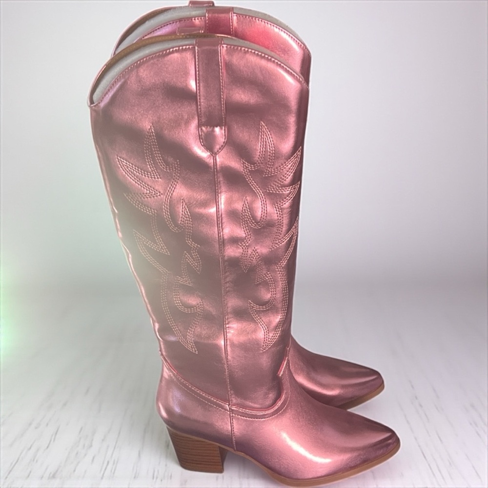 Dream Pairs Pink Metallic Cowboy Boots - Picture 3 of 5